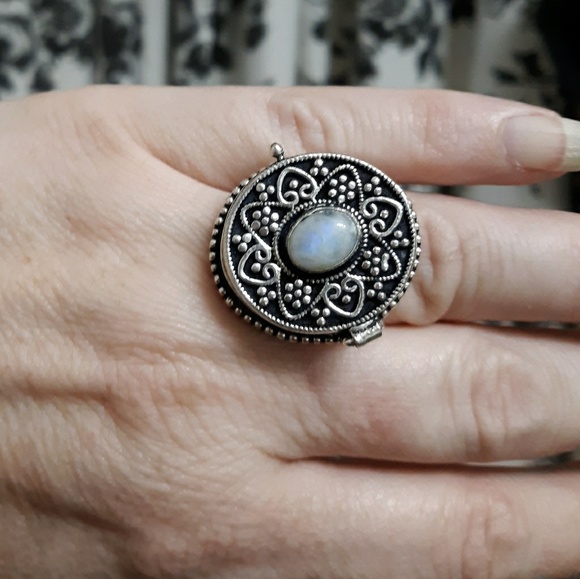 New Rainbow Moonstone 925 Silver Poison Ring. - Picture 6 of 8